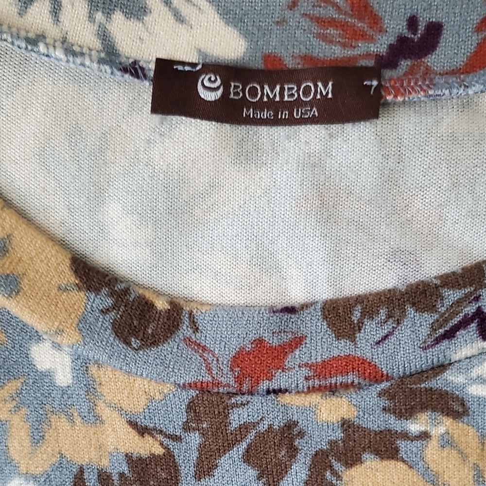 bombom Floral Long Sleeve Knit Top Multicolor Gray Gold Rust Pullover Size L - Picture 5 of 7